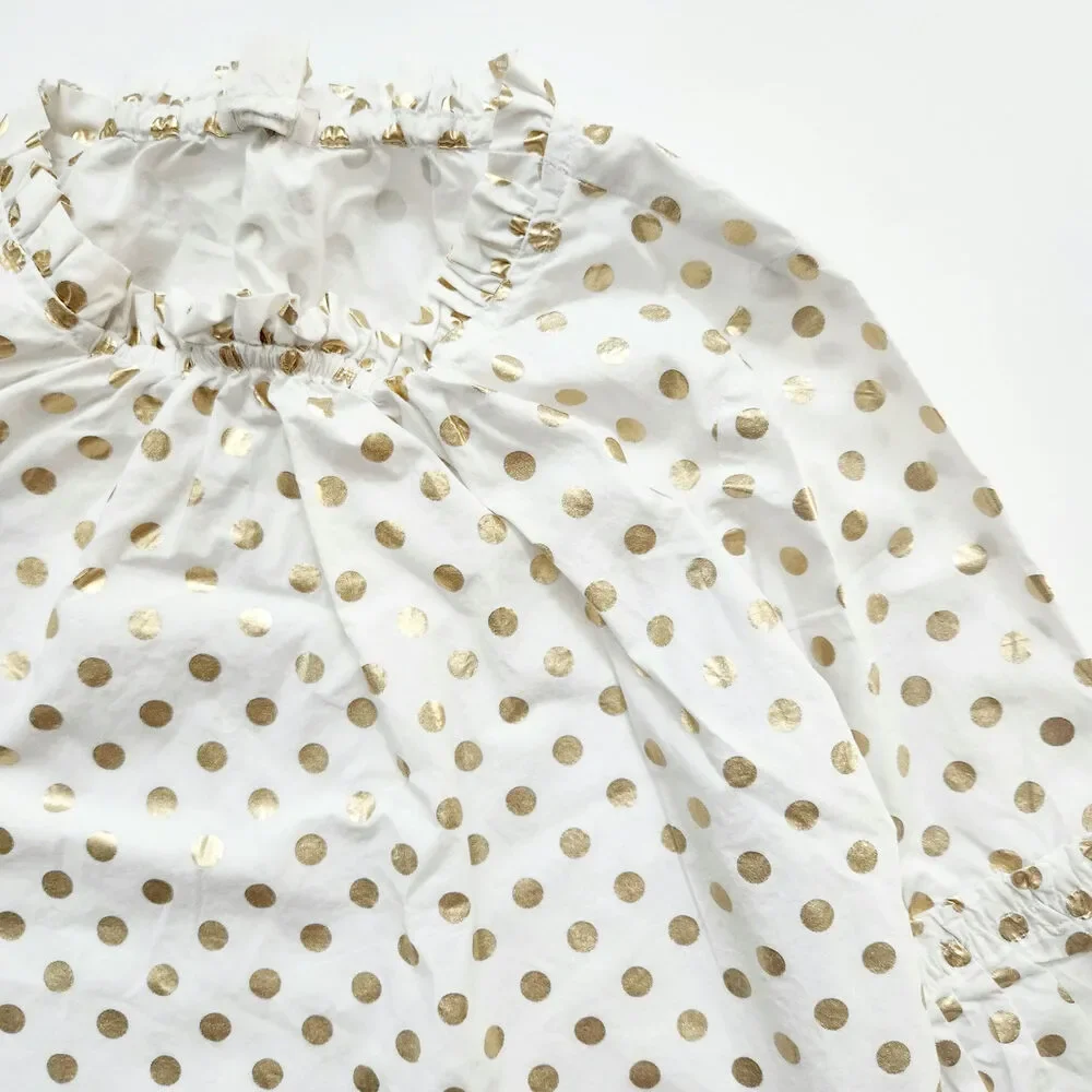 Crewcuts Elaine Bubble Sleeve Blouse with Shiny Gold Polka Dots | Girls Size 10